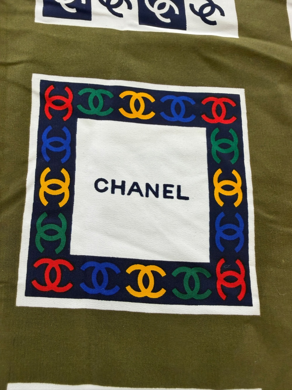 Chanel Interlocking CC Logo Patchwork Printed Multicolor Silk Scarf - Picture 5 of 8